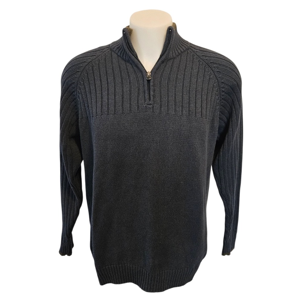 Columbia 1/4 Zip Long Sleeve Heavy Ribbed Knit Pullover Sweater Men's SZ L Blue